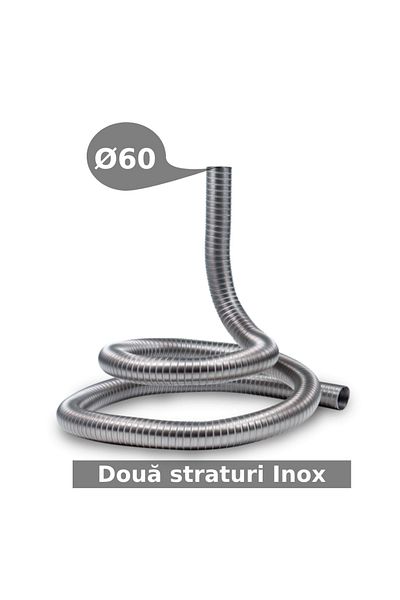 PAA-auto Flexible gas exhaust pipe, 2 layers, stainless steel, inner Ø 60mm, car heaters, generators, ovens