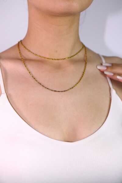 Steel Necklace Double Gold Color Luna Rope Twist Heel Chain