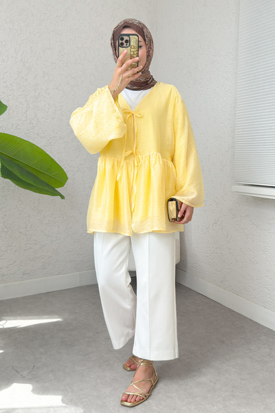 Salih Çelebi Modal Kimono with Rope Laces 2389 - Yellow