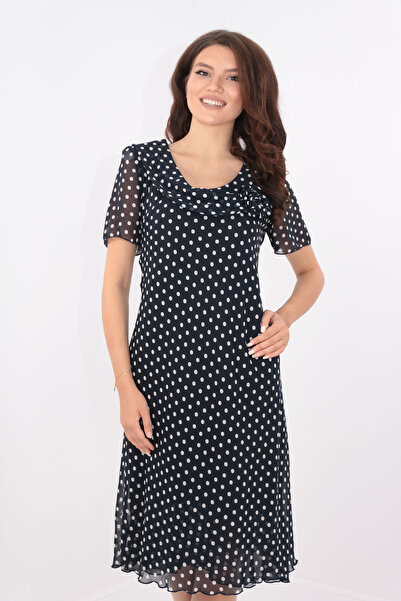 Trend Land Rochie eleganta din voal bleumarin cu buline albe