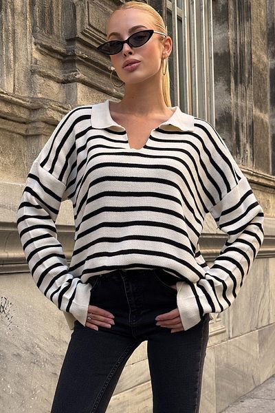 VAGGON Πλεκτό πουλόβερ Polo Neck Half Placket Oversize