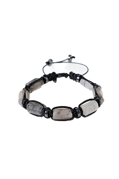 Deniz Doğal Taş Certified Rutilli Quartz Natural Stone Macrame Bracelet