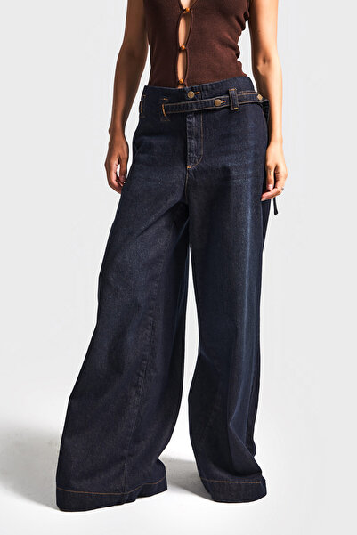 its basic Γυναικείο σκούρο τζιν χρώμα 2w5-128 Super Palazzo Fit 100% Koton Ζώνη Λεπτομερή εσωτερικό μέγεθος 83cm Τζιν Jean