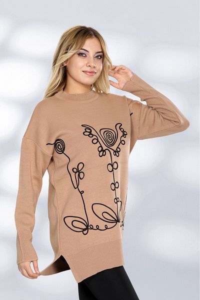 NEWCO Comfortable Fit Stylish Patterned Knitwear Long Sweater Modern and Elegant Appearance