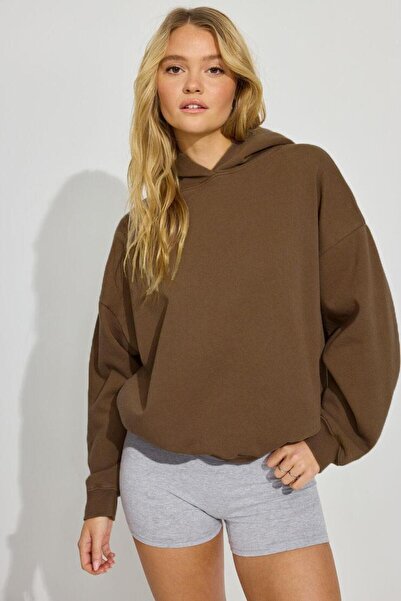 Seeh سويت شيرت بني بقلنسوة للنساء SH264