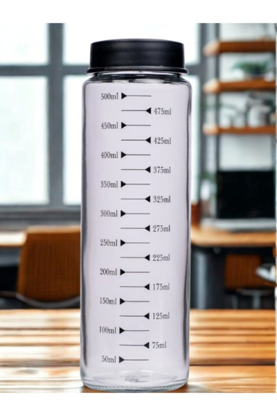 Blissra Glass Flask 550 ml – Measured Water Bottle, Healthy Glass Water Bottle with Plastic Lid