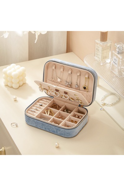 gaman Velvet Soft Texture Fabric Zipper Jewelry Box Bag Size Jewelry Box