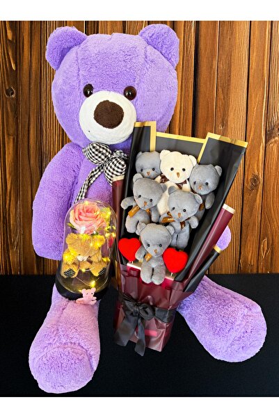 Linalux Gifts Sevgili Hediyeleri - 90cm Mor Ayıcık - Ayıcık Buketi ve Ayıcıkl...