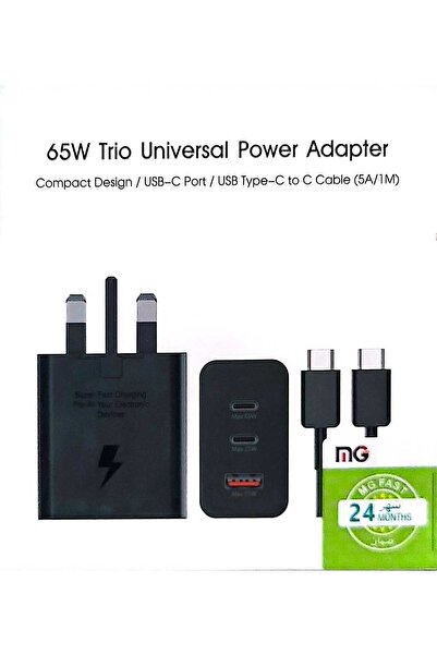 nG FAST شاحن جداري عالمي ثلاثي المنافذ بقدرة 65 واط – مع كابل Type-C إلى Type...