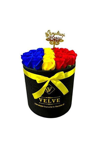 velve Aranjament Radiance, cutie neagra, cu 25 trandafiri sapun, topper " La ...