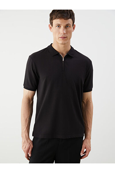 LC Waikiki Black Polo Neck Combed Cotton Men's T-Shirt