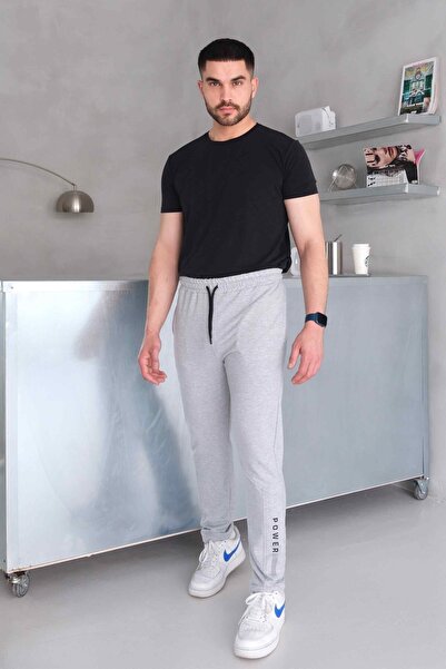 Behind Look Ανδρικό παντελόνι με κορδόνια στη μέση, λεπτή εφαρμογή, με τσέπες, ίσιο πόδι, εμπριμέ γκρι παντελόνι