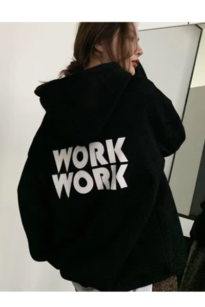 Harajuku Style Μαύρο Work Work με στάμπα στην πλάτη και κουκούλα