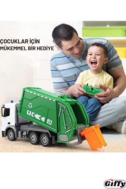 giffy Oyuncak Uzaktan Kumandalı Metal Şarjlı Sesli Işıklı Çöp Arabası Kamyon Dorsesi Hareketli