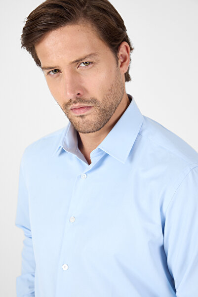 İmza Σκούρο μπλε μακρυμάνικο πουκάμισο από βαμβάκι Comfort Fit χωρίς τσέπες 1004250914