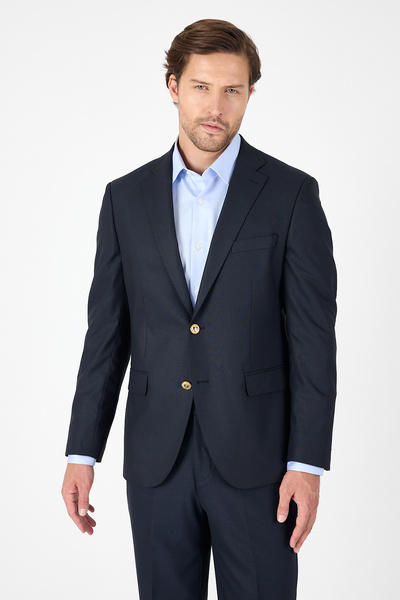 İmza Navy Blue Plain Gabardine Mono Collar 2 Buttons 4 Drop Comfort Fit Basic Jacket 1002250006_206