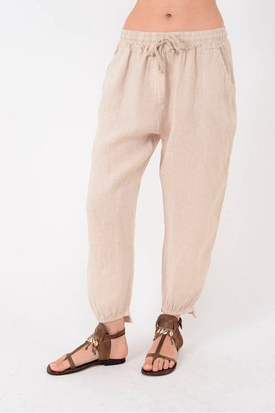 Park Moda 20836 Carrot Linen Pants with Rubber Detail