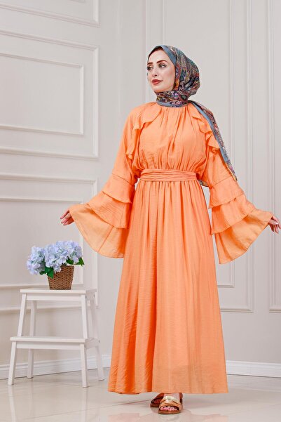 Sevitli Lora Dress with Ruffle Detail-Orange