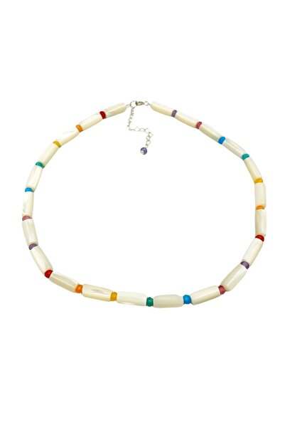 Abundo Colier "Colour me Rainbow" din sidef și jad curcubeu cu accesorii din argint 925, 39 cm