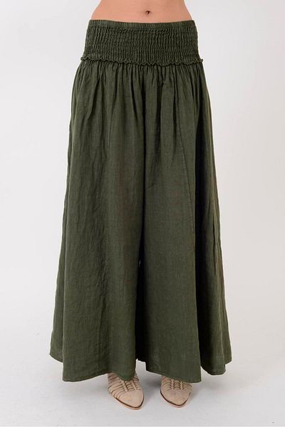Park Moda E1047 Zaz Wide Elastic Wide Leg Linen Pants