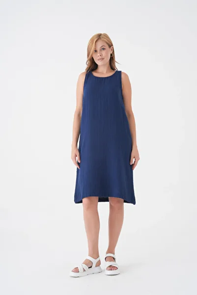 Butik 100% Cotton Muslin Fabric Zero Sleeve Short Dress -Mg003