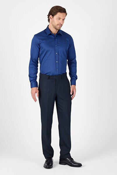 İmza Πουκάμισο Navy Blue με σκληρό γιακά μονόχρωμο κλασικό 100% βαμβακερό πουκάμισο με λεπτή εφαρμογή 1004250324