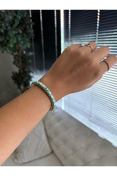 DGK COLLECTİON Mineli Mint Green Zircon Stone Handcuff Bracelet