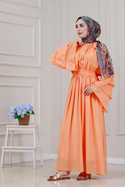 Sevitli Lora Dress with Ruffle Detail-Orange