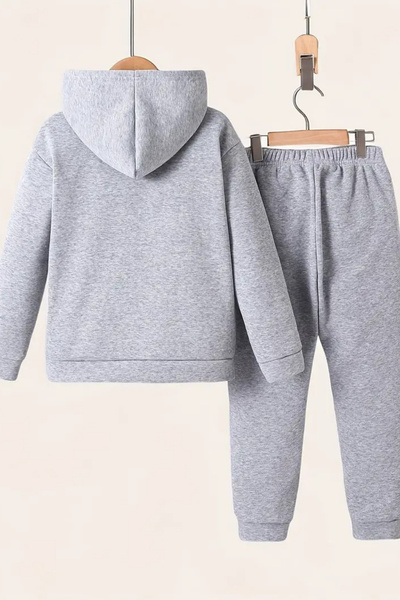 CLAYES Children's Gray Hooded Tracksuit Set Hooded Fabric Winter Set of Two - Floral Dolphin Printed