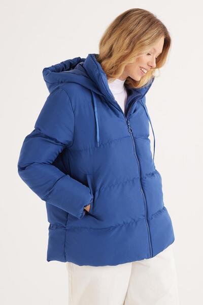 Tudors Women's Regular Fit Classic Cut Hooded Puffer Indigo Coat
