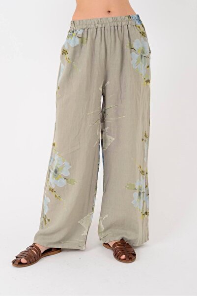 Park Moda 14300 ΠΑΝΤΕΛΟΝΙ ΛΙΝΟ PALAZZO ΜΕ ΣΧΕΔΙΟ ΜΠΑΤΙΚ ΛΟΥΛΟΥΔΙ