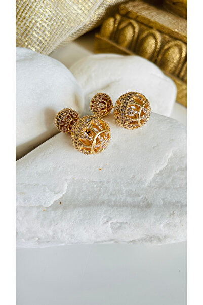 Casa D'or Jewelery Top Modeli Zirkon Taşlı Gold Renk Lak Kaplama Bijuteri Küpe
