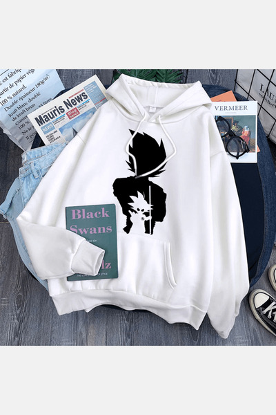 Harajuku Style Hanorac alb Goku Shadow
