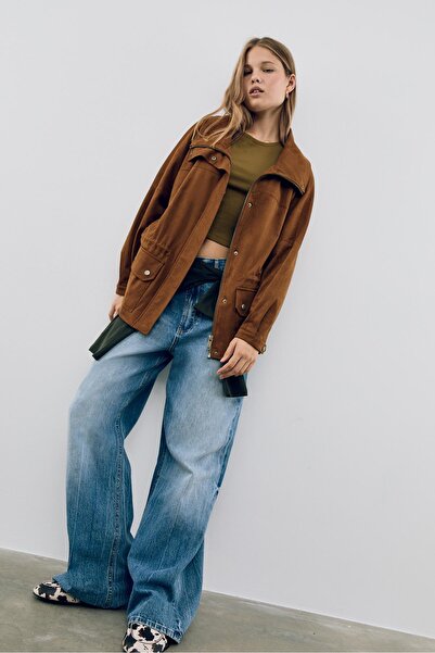 Stradivarius Medium faux suede parka