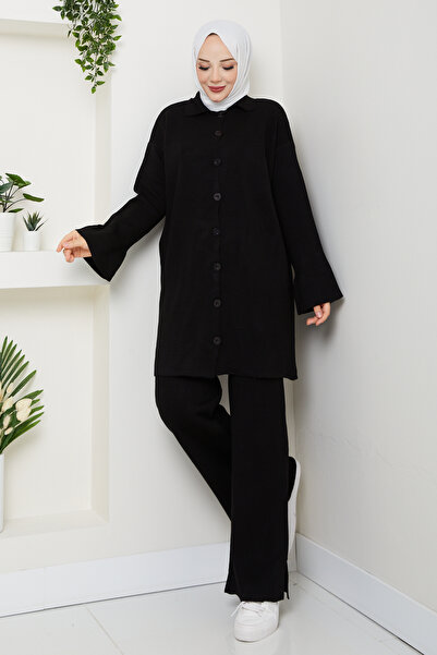 Pamuk Butik Women's Ribbed Steel Knitted Pants Double Knitwear Set