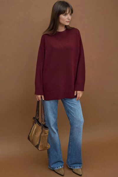 Hiccup Thick Crew Neck Long Hip Covering Sweater