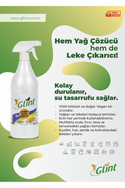 GLİNT 6 X 1 Lt %100 Bitkisel Çok Amaçlı Efsane Genel Temizleyici Tamamen Kokusuz