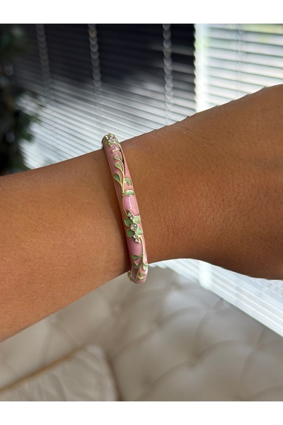 DGK COLLECTİON Mineli Zircon Stone Bebe Pink Steel Handcuff Bracelet