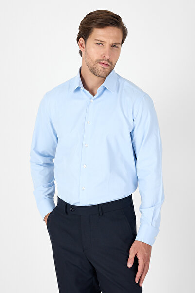 İmza Σκούρο μπλε μακρυμάνικο πουκάμισο από βαμβάκι Comfort Fit χωρίς τσέπες 1004250914