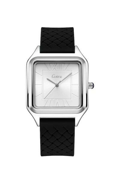 catera Men's watch, magnetic, black rubber, silver frame, white dial