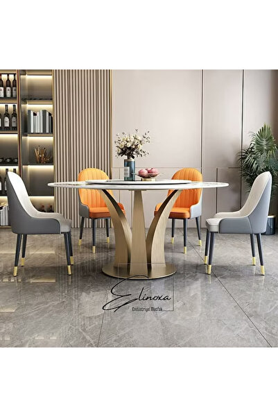 Elinoxa 720-0362 Dönen Üst Tabla Metal Ayaklı Yemek ve Toplantı Masası Paslanmaz Çelik 120x120x75
