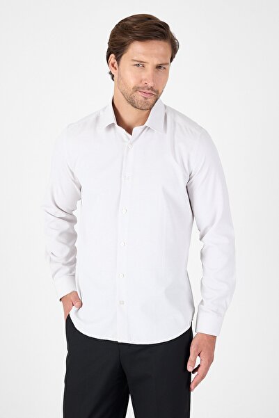 İmza Μπεζ μακρυμάνικο σκληρό πέτο χωρίς τσέπη Slim Fit βαμβακερό πουκάμισο 1004250225