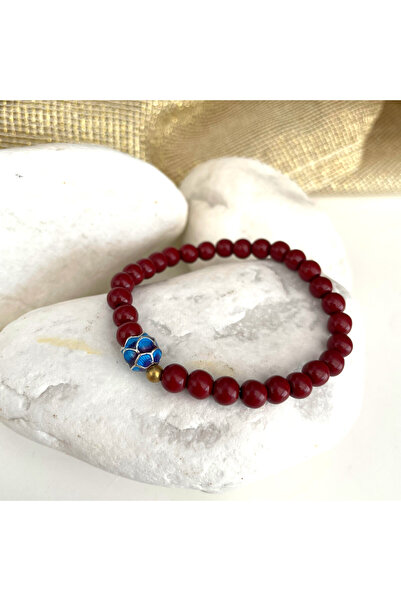 Casa D'or Jewelery Şık Mavi ve Altın Renkli Gerçek Şans Boncuklu Cinabar Last...