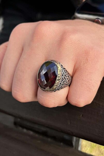 dergah tesbih Divan Series Red 925 Sterling Silver Ring
