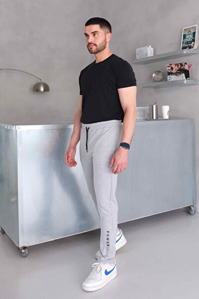 Behind Look Ανδρικό παντελόνι με κορδόνια στη μέση, λεπτή εφαρμογή, με τσέπες, ίσιο πόδι, εμπριμέ γκρι παντελόνι