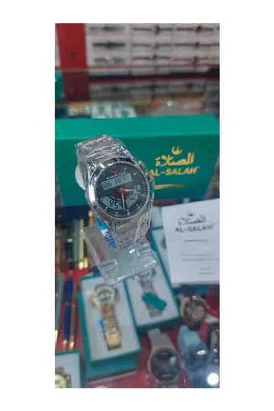 AL FAJIR ساعة الصلاه الاسلامية مدور توقيتين ستانلس ستيل