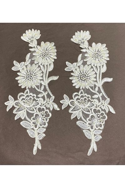 karantuhafiye Beaded Applique Pearl Embroidered / Set of 2 / Cream