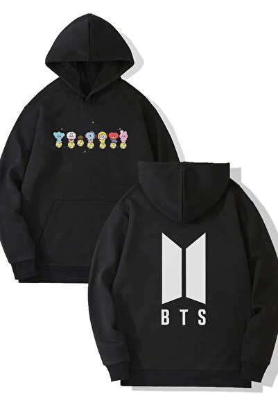 Harajuku Style Hanorac negru cu imprimeu Bts față-spate