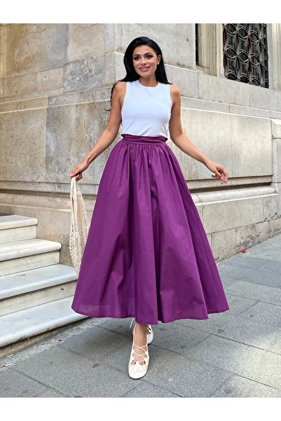 KÜÇÜĞÜM BUTİK Purple Flared Poplin Skirt