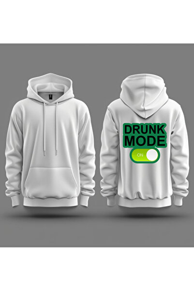 Sebesta Fashion سويت شيرت بقلنسوة من القطن ثلاثي الخيوط مطبوع عليه DRUNK MODE...